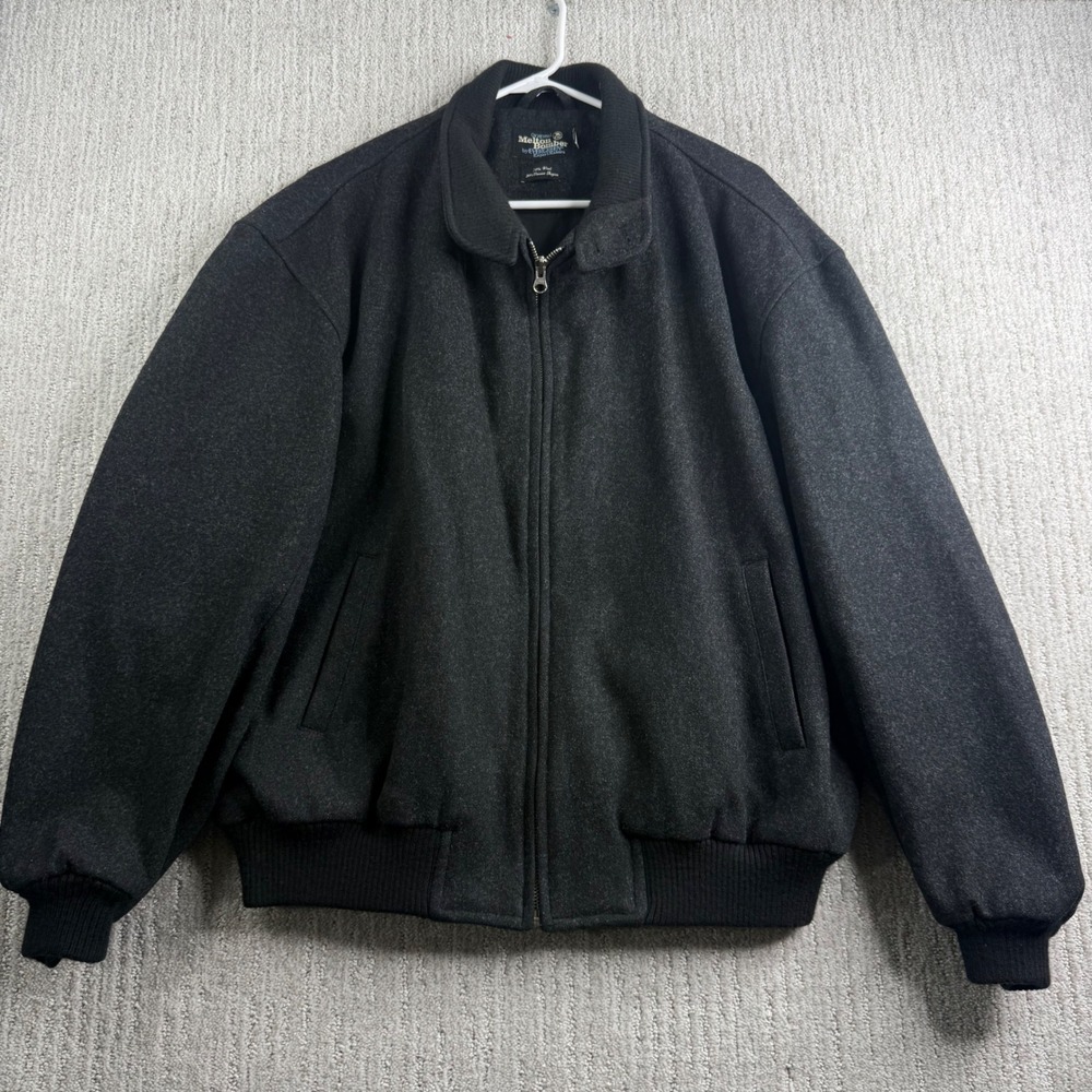 Evergreen Melton Bomber Jacket Mens Size XL Charcoal Gray Wool Blend Zip Up